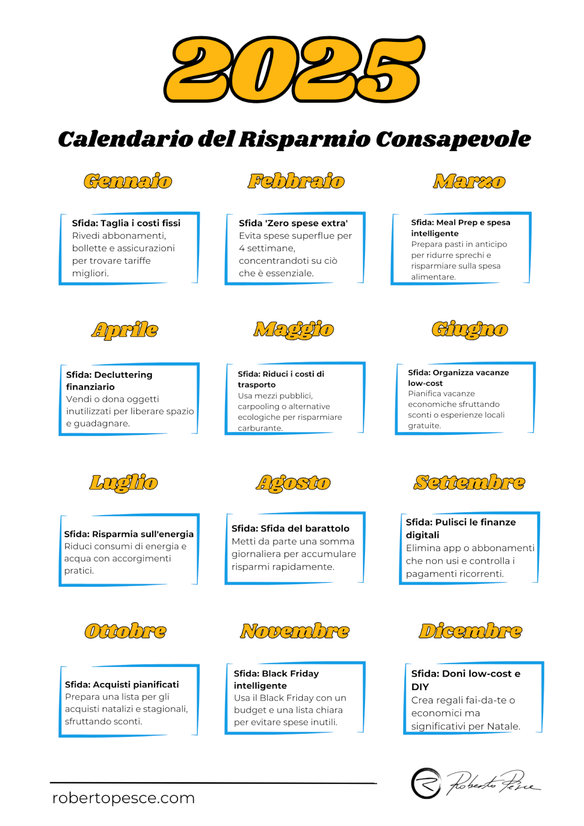 Il Calendario del Risparmio Consapevole: un Anno 12 sfide - Roberto Pesce